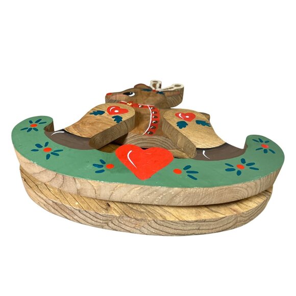 Handcrafted Wooden Rocking Reindeer Decoration With Festive Painted Details - Picture 10 of 10